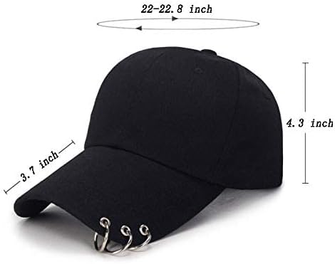 Kpop Hat Ring Baseball-Cap - Suga-Snapback Baseball Cap with Iron Rings (Black) (Medium, Black)