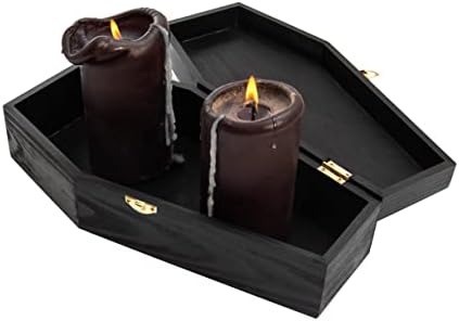 Creative Hobbies 12" Black Painted Wooden Coffin Box – Hinged Halloween Casket for Décor, Party Favors, Goth Display, Doll or Pet Memorial