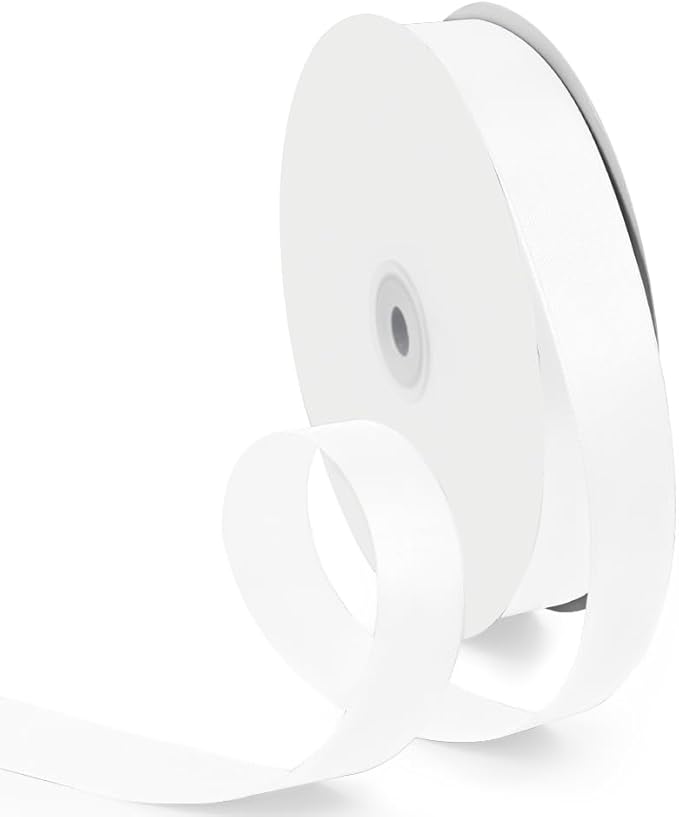 1 Inch 100 Yards Satin Ribbon White, Solid Color Fabric Ribbon by HimBen