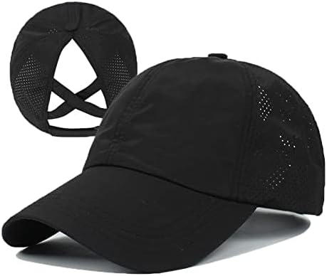 Criss Cross Hat Washed Distressed Baseball Cap Ponytail Hat High Messy Bun Ponycap for Women