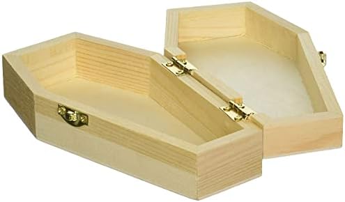 Creative Hobbies Small 6" Unfinished Wood Funeral Coffins - 6 x 3 x 1.75 Inch Size, Fillable For Halloween Parties, Goth and Decoration | 2 Pack