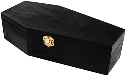 Creative Hobbies 12" Black Painted Wooden Coffin Box – Hinged Halloween Casket for Décor, Party Favors, Goth Display, Doll or Pet Memorial