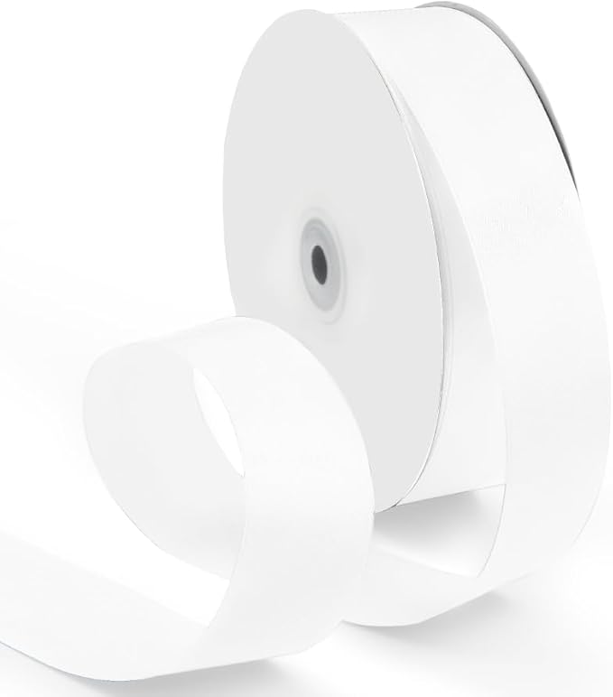 1-1/2 Inch 100 Yards Satin Ribbon White, Solid Color Fabric Ribbon by HimBen