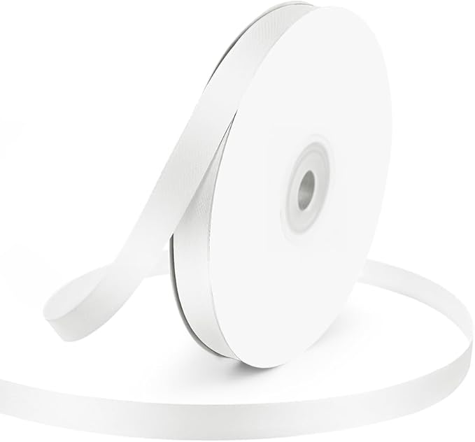 KMER LIFE 3/8" Wide x 50 Yards White Single Faced Polyester Satin Ribbon by KMERLIFE