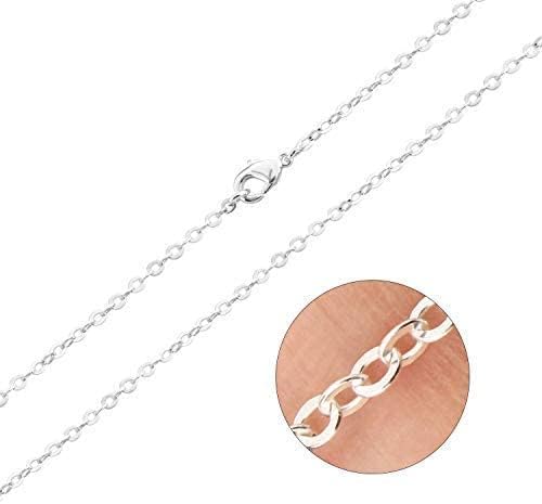 ALEXCRAFT Wholesale 12 PCS Silver Plated Brass Flat Cable Chains Bulk by ALEXCRAFT