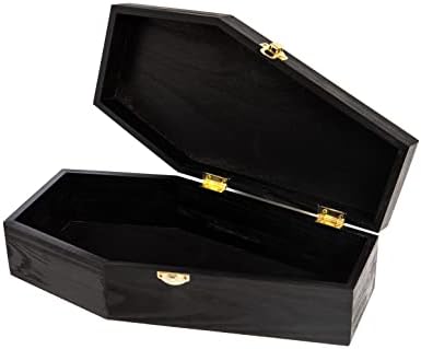 Creative Hobbies 12" Black Painted Wooden Coffin Box – Hinged Halloween Casket for Décor, Party Favors, Goth Display, Doll or Pet Memorial