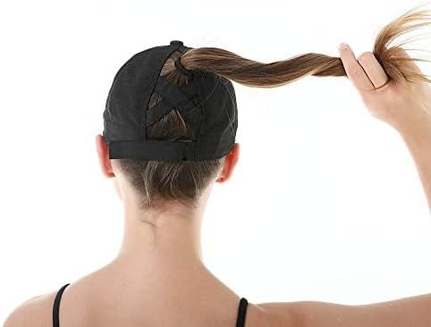 Criss Cross Hat Washed Distressed Baseball Cap Ponytail Hat High Messy Bun Ponycap for Women