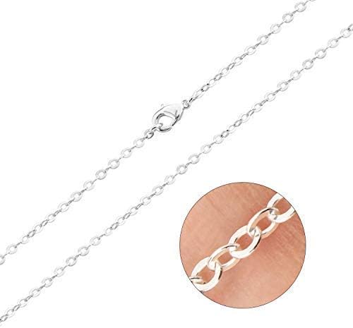ALEXCRAFT Wholesale 12 PCS Silver Plated Solid Brass Flat Cable Chains Bulk by ALEXCRAFT