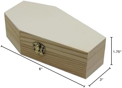 Creative Hobbies Small 6" Unfinished Wood Funeral Coffins - 6 x 3 x 1.75 Inch Size, Fillable for Halloween Parties, Goth and Decoration | 6 Pack