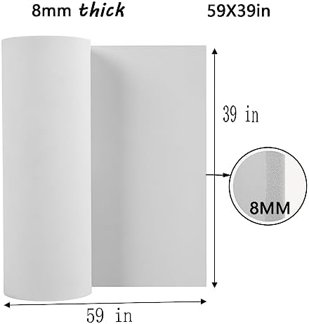 AMZQNART 8mm EVA Foam Sheets Rolls for Crafts White Cosplay Foam 39x59in