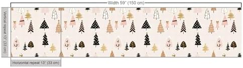 Lunarable Christmas Fabric by The Yard, Minimalistic Delicate Modern Abstract Xmas Theme with Blush Background, Decorative Fabric for Upholstery and Home Accents, 1 Yard, Eggshell Beige Black