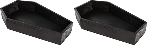 Creative Hobbies Black Painted Wood Coffin Tray - 13.5 Inch Coffin Shaped Serving Tray Box, Great for Candy, Keys, Candles - Perfect Halloween Décor | 13.5" x 8.5" (Pack of 2)