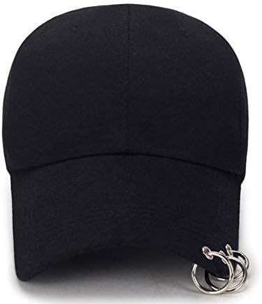 Kpop Hat Ring Baseball-Cap - Suga-Snapback Baseball Cap with Iron Rings (Black) (Medium, Black)