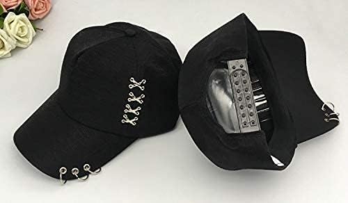 Kpop Hat Ring Baseball-Cap - Suga-Snapback Baseball Cap with Iron Rings (Black) (Medium, Black)