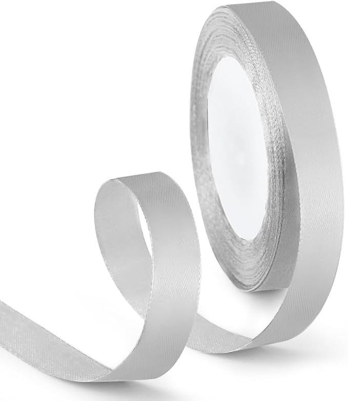 5/8 Inch 25 Yards Satin Ribbon Silver, Solid Color Fabric Ribbon by HimBen
