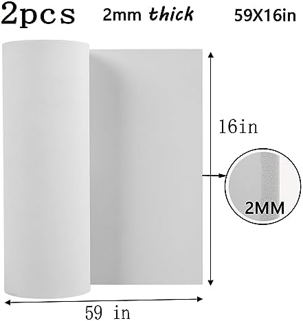 AMZQNART 2mm EVA Foam Sheets Roll for Craft White Cosplay Foam 16x59in 2pcs