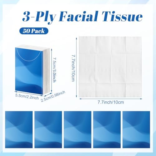 Outus 50 Pack Blue Wave Travel Size Pocket Tissues 400 Sheet Total