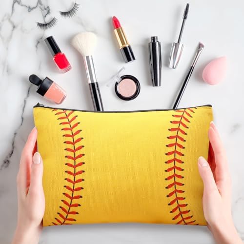 Eccliy 20 Pcs Softball Makeup Bags Bulk Sport Team Gifts Softball Cosmetic Bag Accessories for Women Toiletry Zipper Pouch Travel Canvas Gifts Stuff for Team Party Players