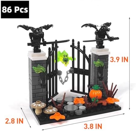 Halloween Graveyard Center Gate Building Blocks Set, 86 PCS Gothic Entry