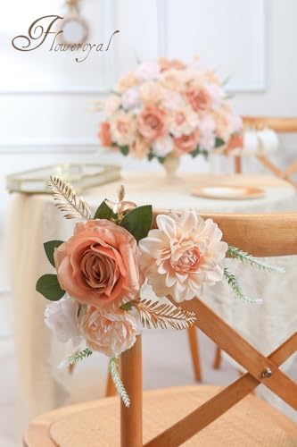 Floweroyal Artificial Flowers Fake Rose Flowers Dahlia with Stems for DIY Wedding Bridal Bouquets, Baby Shower, Floral Arrangement, Table Centerpieces, Home Decorations (Nude Color)