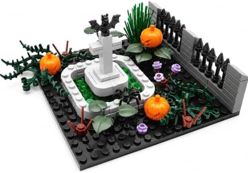 Halloween Graveyard Cross Building Blocks Set, 129 PCS Cemetery Scene