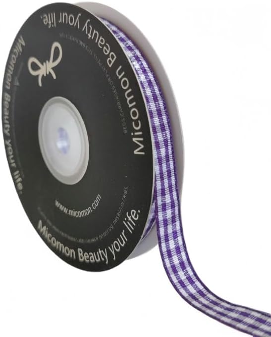 Micomon Dark Purple and White Woven Edge Plaid Ribbon 100% Polyester Gingham - Image 3