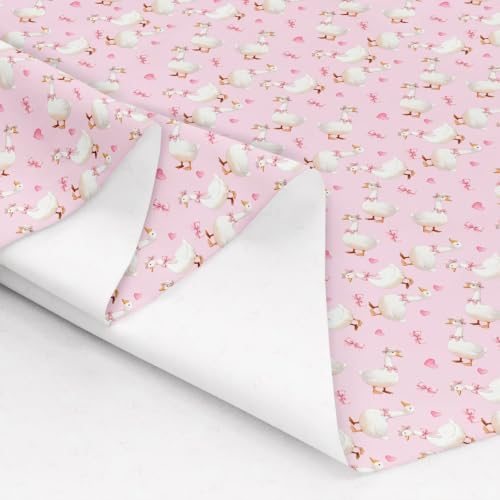 Cute Goose Fabric by The Yard,Kawaii Goose Farm Animal Soft Polyester No Stretch Fabric,Coquette Bowknot Decorative Fabrics,Pink White Crafts & Sewing Supplies,3 Yards,108" L x 59" W