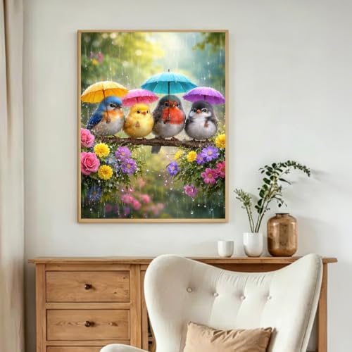 PHANTASYART Birds Paint by Number Framed with Wooden Easel 12x16inch
