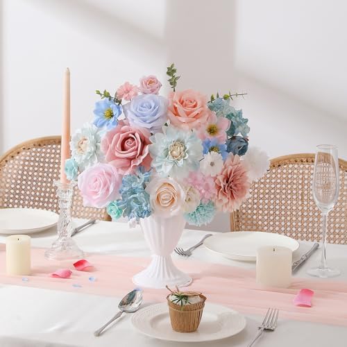 Floweroyal Artificial Flowers Fake Rose Flowers Dahlia with Stems for DIY Wedding Bridal Bouquets, Baby Shower, Floral Arrangement, Table Centerpieces, Home Decorations