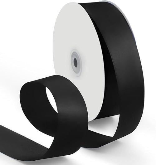1-1/2 Inch 100 Yards Satin Ribbon Black, Solid Color Fabric Ribbon by HimBen