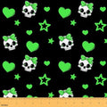 Cute Skeleton Fabric by The Yard,Exotic Skull Star Love Bowknot Print Indoor Fabric,Halloween Soft Polyester No Stretch Fabrics Kids Girls Sewing Lovers,Black Green 1 Yard 36"x59"