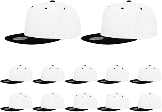 ZH Plain Flat Brim Snapback Baseball Caps Adjustable Blank Baseball Caps Wholesale 12 Pack