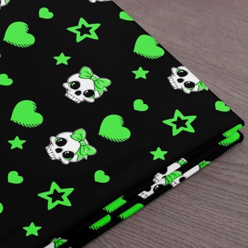 Cute Skeleton Fabric by The Yard,Exotic Skull Star Bowknot Print Indoor Outdoor Fabric,Halloween Soft Polyester No Stretch Fabrics Kids Girls Sewing Lovers,Black Green 10 Yards 360"x59"