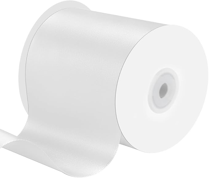 4 Inches x 25 Yards Polyester Satin Ribbon, Solid Color White Satin Ribbon by KMERLIFE