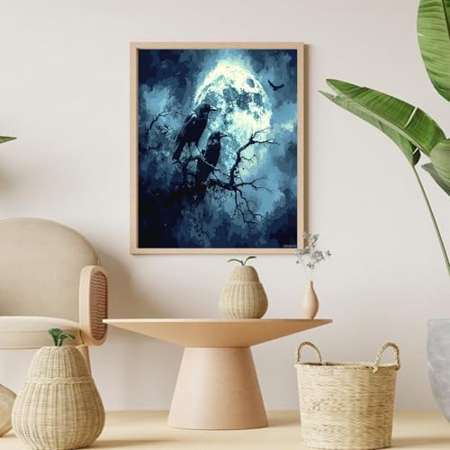 VNUIEHG Paint by Numbers Kit for Adults Beginners Night Moon Crow Bird Acrylic Adult Paint by Number Kits on Canvas Digital Oil Number Painting Kits for Home Decor Gift 16"x20"