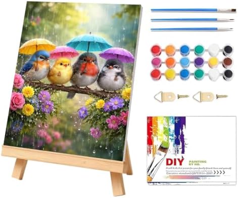 PHANTASYART Birds Paint by Number Framed with Wooden Easel 12x16inch