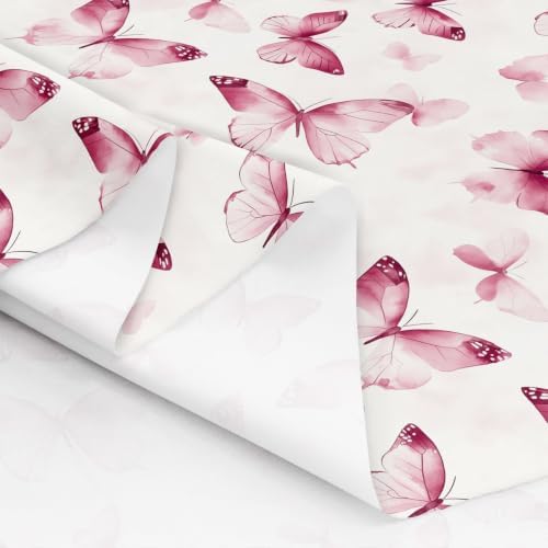 Butterfly Upholstery Fabric for Chairs Pink Butterflies Fabric by The Yard 181"x63", Rustic Aesthetic Animal Watercolor Beetles Outdoor Fabric