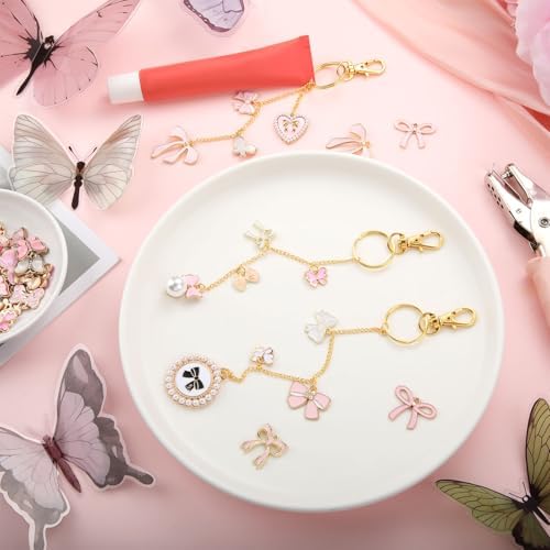 VioraWhite 213 Pcs Lip Gloss Keychain Making Kit Butterfly Purse Bag Charms 100 Pink Enamel Charms 32.81 ft Gold Chains for DIY Crafts Women