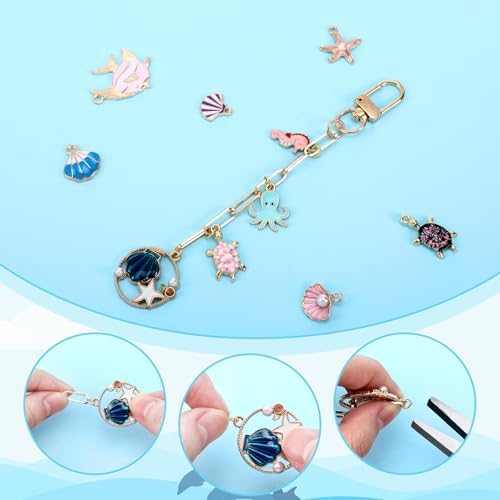 Tondiamo 266 Pcs Ocean Keychain Making Kit Summer DIY Keychain Craft Gift