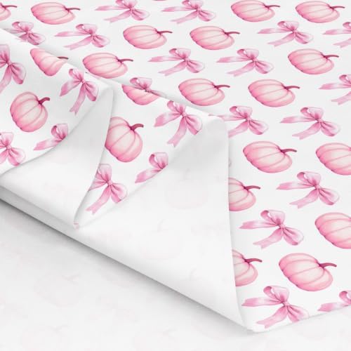 Pink Bow Upholstery Fabric for Chairs | Fall Decorations Thanksgiving Pumpkin Outdoor Fabric by The Yard 72"x63", Autumn Harvest Fall Girly Ribbon Bowknot Landscape Fabric