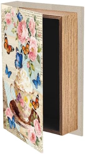 Faux Book Storage Box Floral 9.1 x 5.9 x 2 Inch Vintage Faux Book Boxes Butterfly Flower Teacup Decorative Storage Organizers for Jewelry Trinket Wedding Keepsake Photos Bookshelf Decor