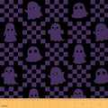 Feelyou Happy Halloween Soft Flannel Fabric by The Yard Kids 10 Yards Cute Checkered Ghost Upholstery Fabric Black Purple Checkerboard Plaid Trick or Treat for Home DIY Projects, Indoor Decor