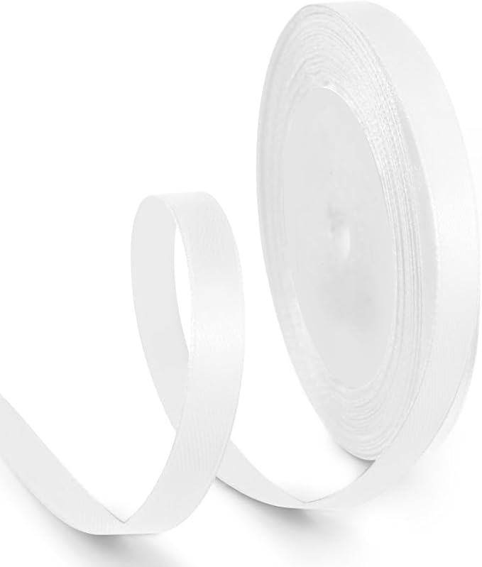 3/8 Inch 25 Yards Satin Ribbon White, Solid Color Fabric Ribbon by HimBen