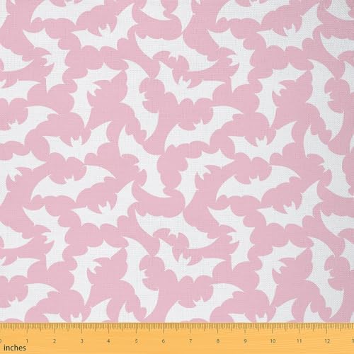 Feelyou Bat Fabric by The Yard 1 Yard for Kids Boys Girls Happy Halloween Decorative Trick or Treat Pink Upholstery Fabric for Chairs ，Soft Flannel