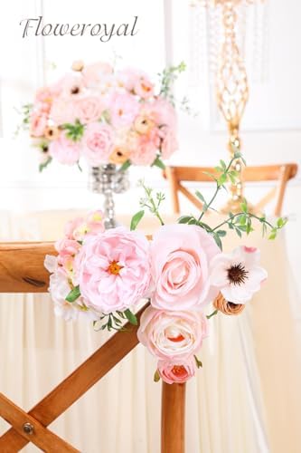 Floweroyal Artificial Flowers Combo Pink Flowers Mix Silk Flowers Roses Peonies with Stems for DIY Wedding Bridal Bouquets, Baby Shower, Floral Arrangement, Table Centerpieces, Home Decorations.