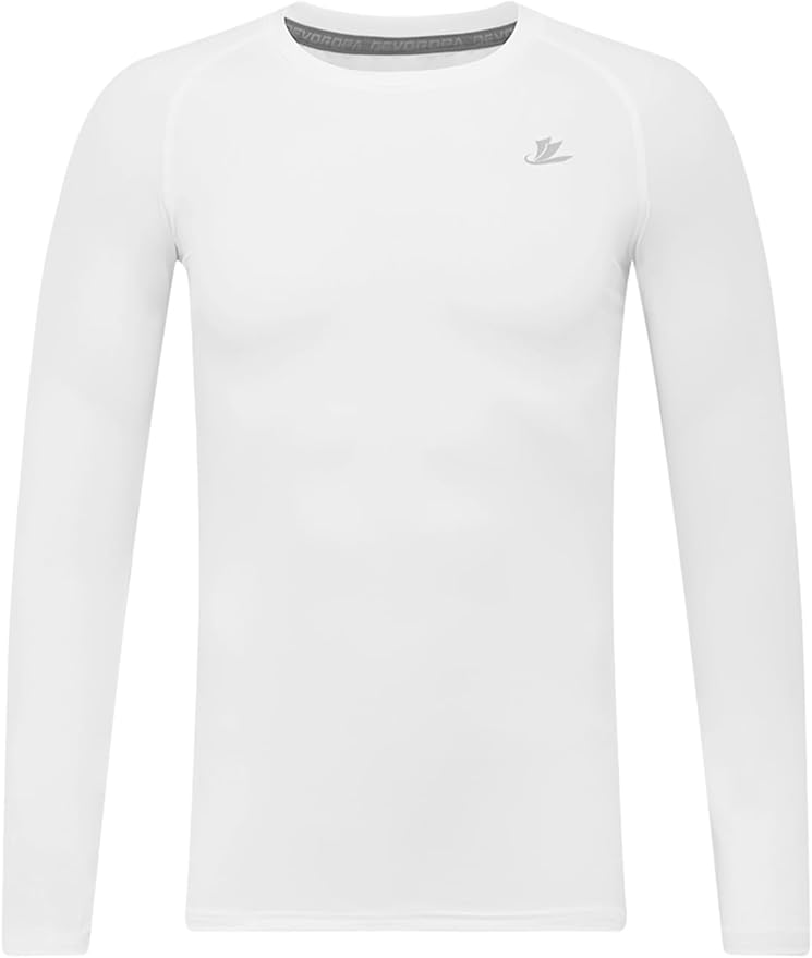 DEVOROPA Youth Boys Compression Shirt Long/Short Sleeve Football Baseball Undershirt Quick Dry Kids Sports Baselayer Crewneck