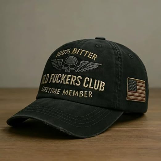 Old Fuckers Club-Vintage Baseball Cap, Hand-Embroidery Adjustable Wash Old Fuckers Club100% Bitter Lifetime Member Hat