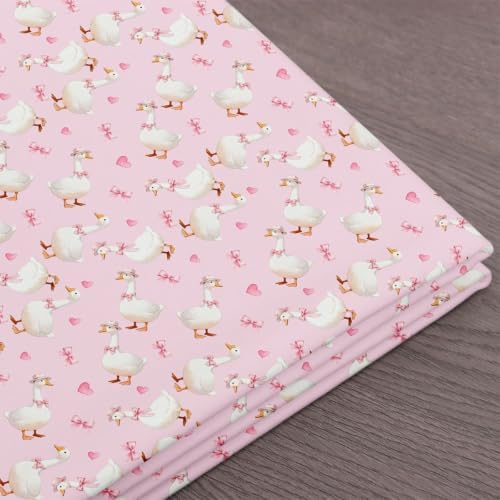 Cute Goose Fabric by The Yard,Kawaii Goose Farm Animal Soft Polyester No Stretch Fabric,Coquette Bowknot Decorative Fabrics,Pink White Crafts & Sewing Supplies,2 Yards,72" L x 59" W