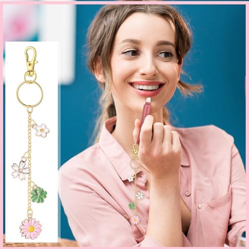 VioraWhite 213 Pcs Floral Keychain Making Kit Bag Charm Kit Lip Gloss Keychain 100 Pink Enamel Charms 32.81 ft Gold Chains for DIY Crafts Women