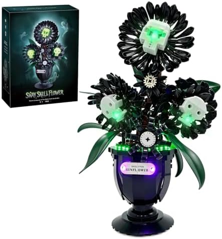 Skull Flower Lighting Building Bricks Set, Horror Plants Table Decoration